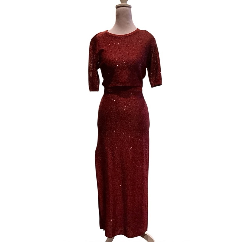 Misa Los Angeles Sparkling Deep Red Top and Skirt - Picture 9 of 9